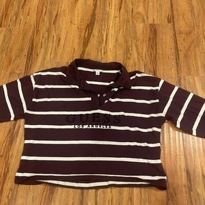 Guess cropped collar shirt- purple and white stripes